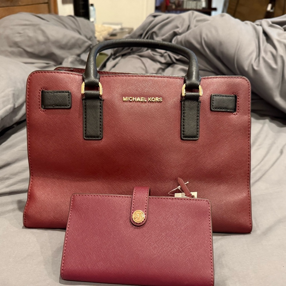 Burgundy Michael Kors purse and matching wallet